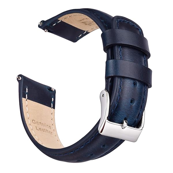 Ritche Ritche Quick Release Leather Watch Band 20mm for Samsung Galaxy Watch 6 Classic Dark Blue Silver Strap