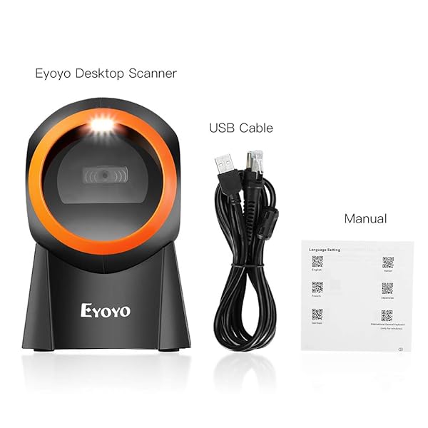 Eyoyo Eyoyo Hands-Free 1D 2D Desktop Barcode Scanner QR Reader for Warehouse Supermarket Retail Store Bookstore POS System - View 9 of 9
