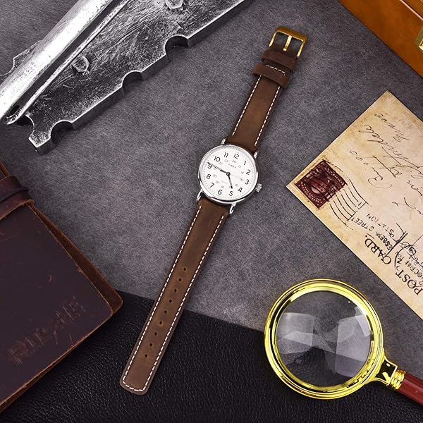 Ritche Ritche Quick Release Leather Watch Band 18mm to 24mm Saddle Brown White Gold Classic Strap - View 2 of 7