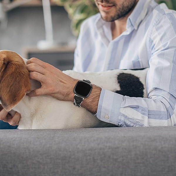 Wearlizer Wearlizer Elastic Band for Fitbit Sense Versa 3 Sense 2 Versa 4 Women Slim Braided Stretchy Wristband Accessory Black White S - View 6 of 6