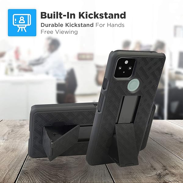 Rome Tech Rome Tech Holster Belt Clip Case for Google Pixel 5 Slim Heavy Duty Shell with Kickstand Rugged Phone Cover Black - View 6 of 7