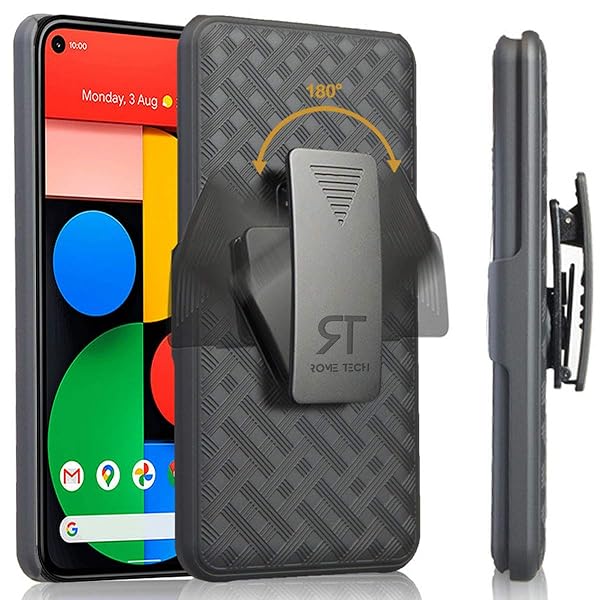 Rome Tech Rome Tech Holster Belt Clip Case for Google Pixel 5 Slim Heavy Duty Shell with Kickstand Rugged Phone Cover Black - View 2 of 7