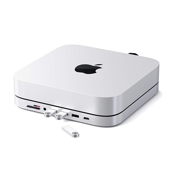 Satechi USB-C Hub & Stand for M1/M2 Mac Mini & Studio - Data Ports, Card Readers & Headphone Jack