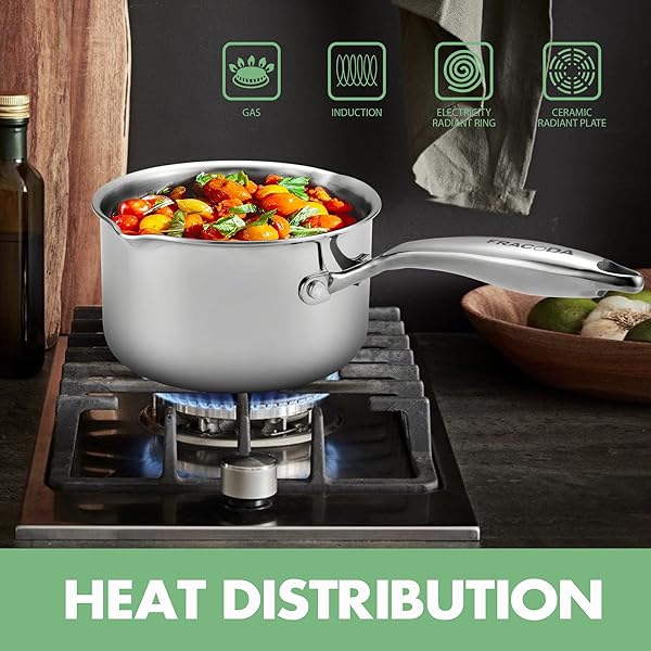 Fracoda Fracoda 2.0 Quart Stainless Steel Saucepan with Glass Lid and Strainer Induction Cooking Pot for Versatile Kitchen Use - View 5 of 8