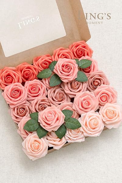 Ling's moment Ling's Moment 25Pcs Coral Roses Realistic Foam Flowers for Wedding Bouquets Centerpieces Outdoor Party Decor Room Table Garden Decorations - View 3 of 3