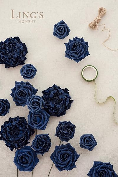 Ling's moment Ling's Moment Navy Blue Artificial Flowers Faux Foam Peony and Roses Combo for DIY Wedding Bouquets and Home Decorations 24pcs - View 2 of 5
