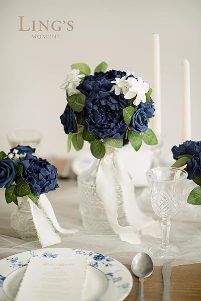 Ling's moment Ling's Moment Navy Blue Artificial Flowers Faux Foam Peony and Roses Combo for DIY Wedding Bouquets and Home Decorations 24pcs - View 3 of 5