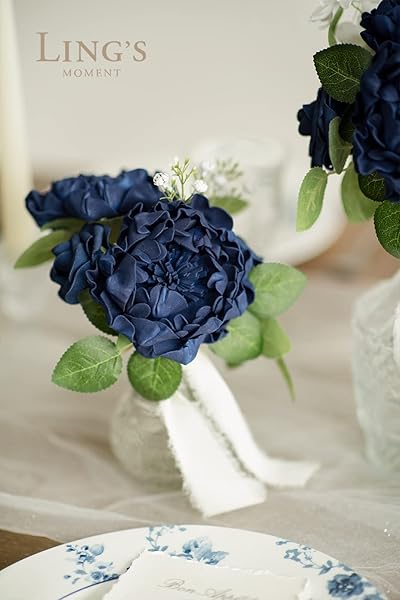 Ling's moment Ling's Moment Navy Blue Artificial Flowers Faux Foam Peony and Roses Combo for DIY Wedding Bouquets and Home Decorations 24pcs - View 4 of 5