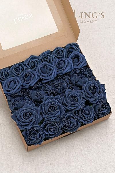 Ling's moment Ling's Moment Navy Blue Artificial Flowers Faux Foam Peony and Roses Combo for DIY Wedding Bouquets and Home Decorations 24pcs - View 5 of 5