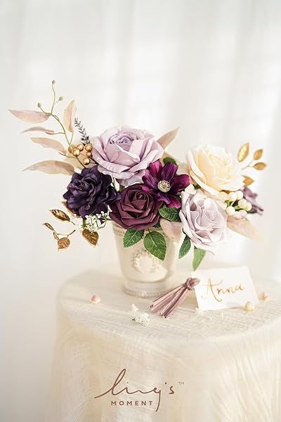 Ling's moment Ling's Moment Artificial Flowers Combo 23pcs Purple Fake Roses Faux Peony Foam for DIY Wedding Bouquets Centerpieces Home Decorations - View 3 of 6