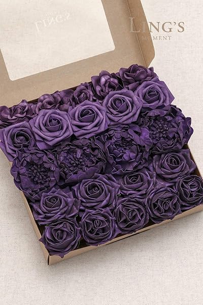 Ling's moment Ling's Moment Artificial Flowers Combo 23pcs Purple Fake Roses Faux Peony Foam for DIY Wedding Bouquets Centerpieces Home Decorations - View 6 of 6