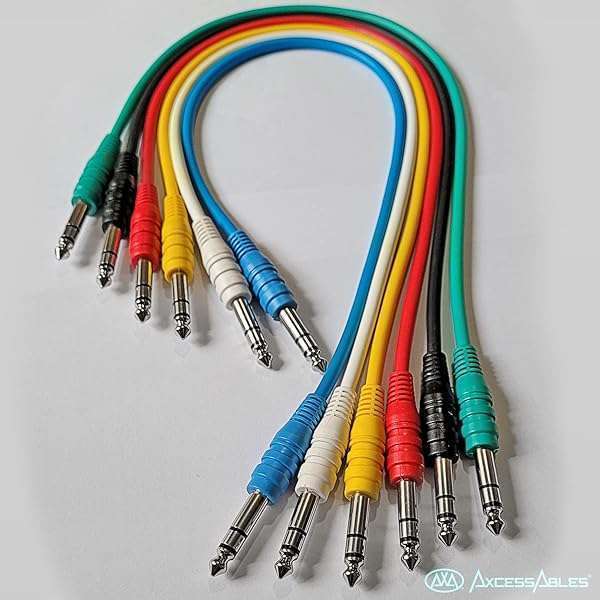 AXA AXCESSABLES AxcessAbles 1/4 TRS Multi-Color Stereo Patch Cables 6-Pack for Studio & Effects (1.5ft) - View 10 of 10