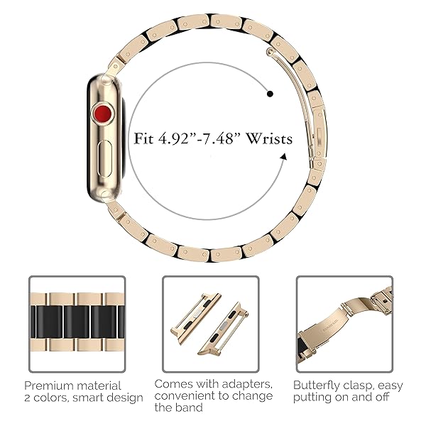 Wearlizer Wearlizer Stainless Steel Champagne Wristband for Apple Watch 42-49mm Women's Classic Strap Replacement Bracelet - View 6 of 6