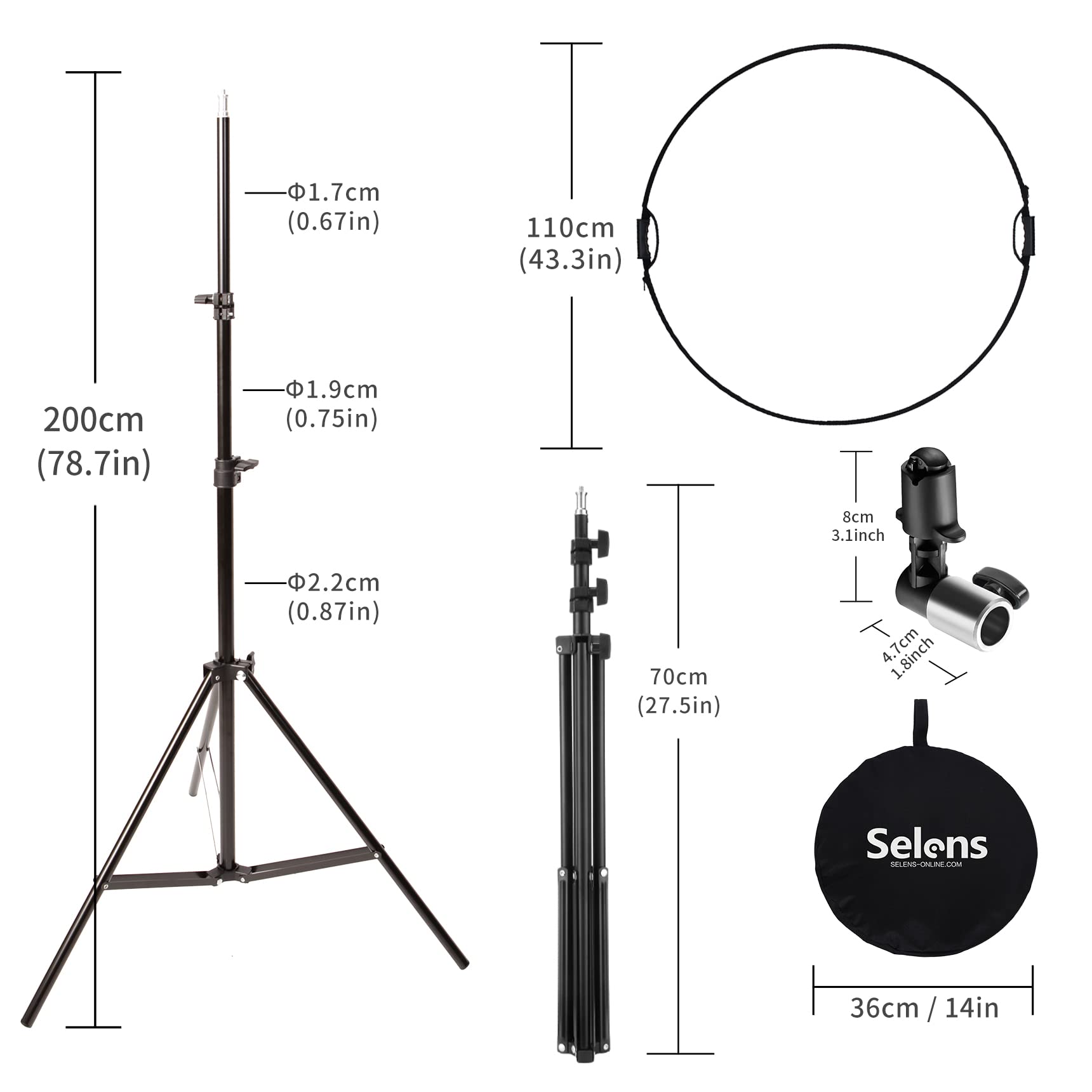 Selens Selens 43 Inch Photography Reflector with 6.5ft Light Stand and Holder Kit for Professional Photography 5 in 1 Reflector - View 5 of 7