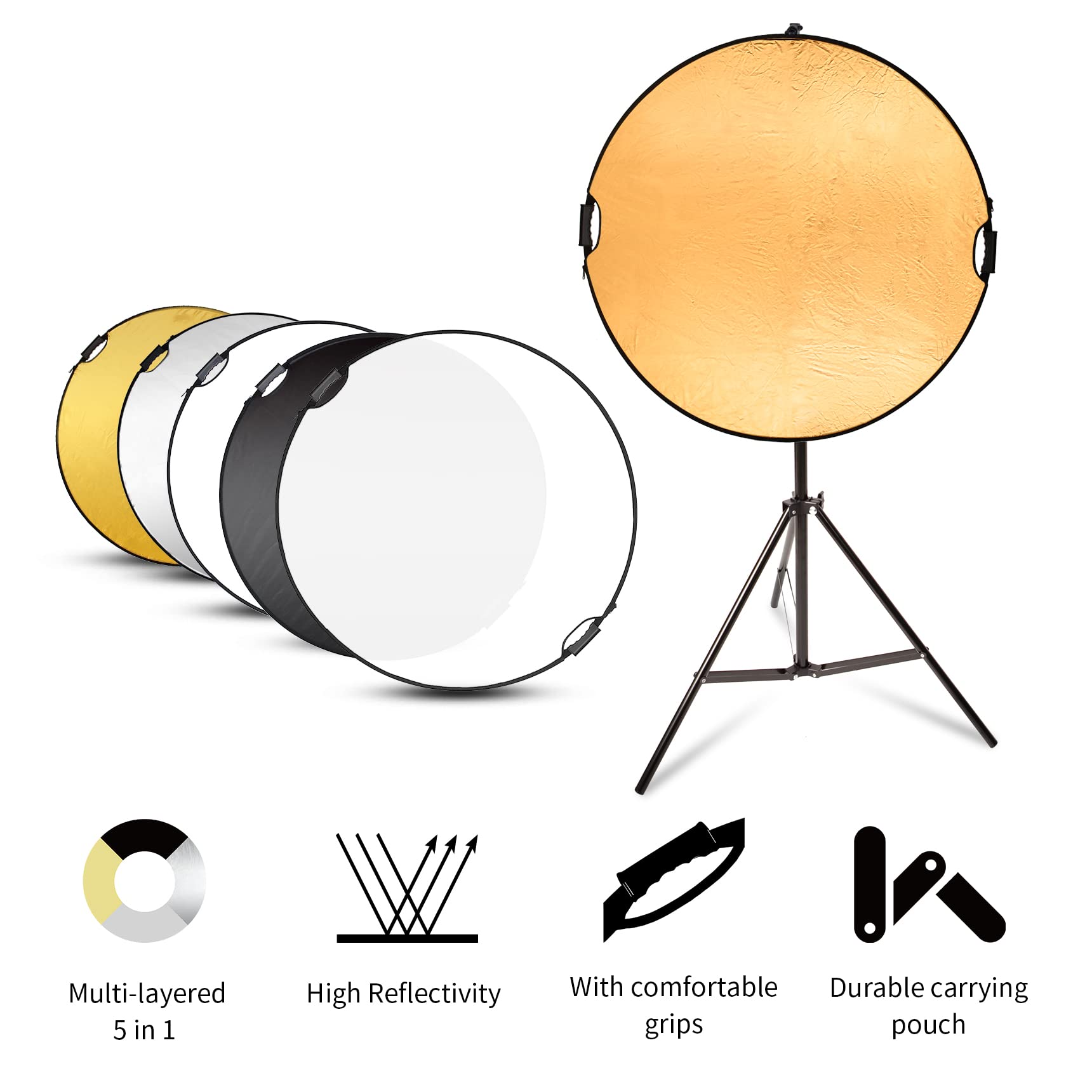 Selens Selens 43 Inch Photography Reflector with 6.5ft Light Stand and Holder Kit for Professional Photography 5 in 1 Reflector - View 6 of 7