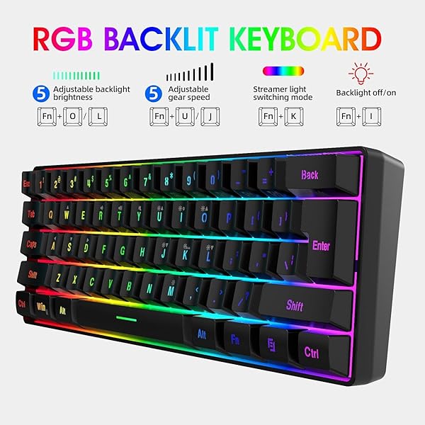 Snpurdiri Snpurdiri 60% Wired Gaming Keyboard: RGB Mini, Waterproof, 61 Keys - Perfect for PC/Mac Gamers & Travel - View 4 of 8