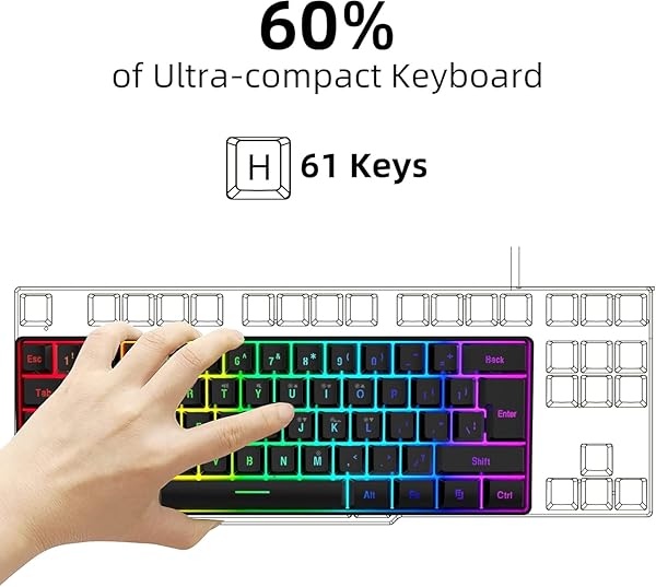 Snpurdiri Snpurdiri 60% Wired Gaming Keyboard: RGB Mini, Waterproof, 61 Keys - Perfect for PC/Mac Gamers & Travel - View 7 of 8
