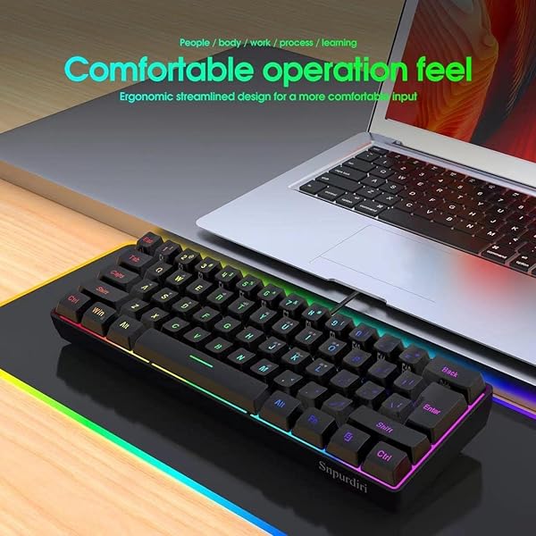 Snpurdiri Snpurdiri 60% Wired Gaming Keyboard: RGB Mini, Waterproof, 61 Keys - Perfect for PC/Mac Gamers & Travel - View 8 of 8