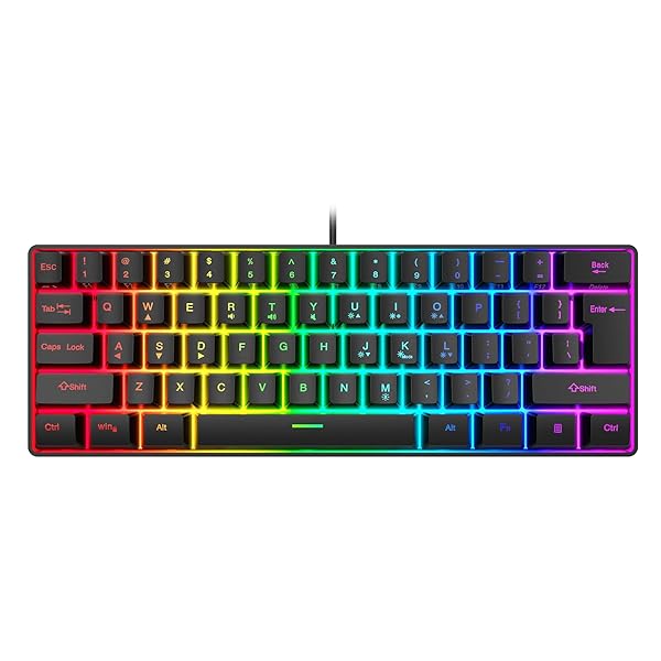 Snpurdiri Snpurdiri 60% Wired Gaming Keyboard: RGB Mini, Waterproof, 61 Keys - Perfect for PC/Mac Gamers & Travel - View 2 of 8