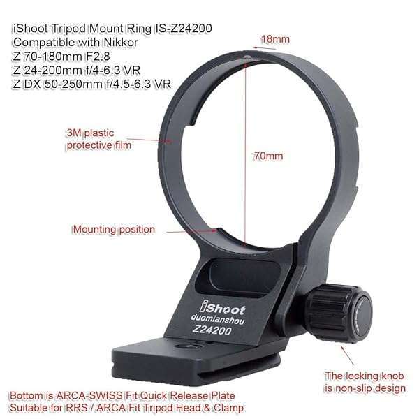 iShoot iShoot Lens Collar Tripod Mount for Nikon Z 24-200mm, DX 50-250mm & Nikkor Z 70-180mm - Arca-Swiss Quick Release Support - View 4 of 11