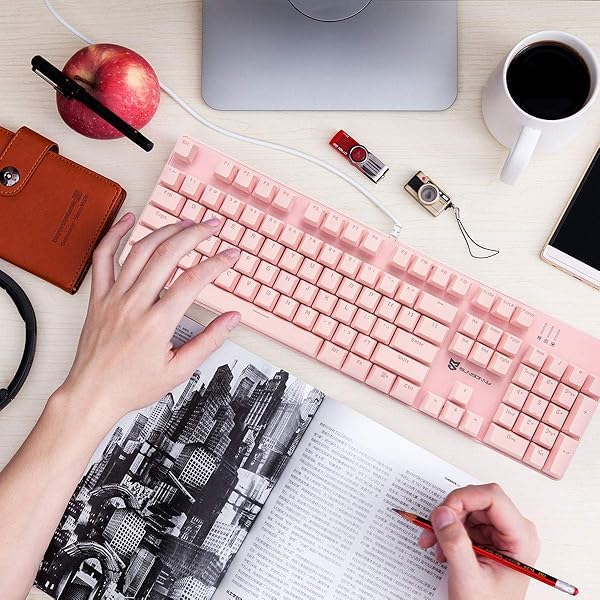 Qisan Qisan 104 Mechanical Gaming Keyboard USB White Backlit Large Size Hot Swappable Blue Switches Compatible with PC Laptop - View 5 of 6