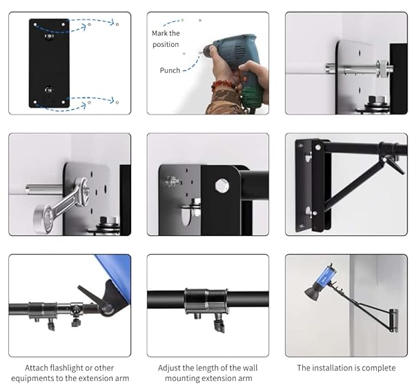 Selens "Selens Wall Mount Boom Arm: Adjustable 51" Camera Mount for Studio Lighting & Photography Gear" - View 8 of 11