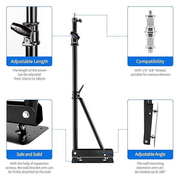 Selens "Selens Wall Mount Boom Arm: Adjustable 51" Camera Mount for Studio Lighting & Photography Gear" - View 10 of 11