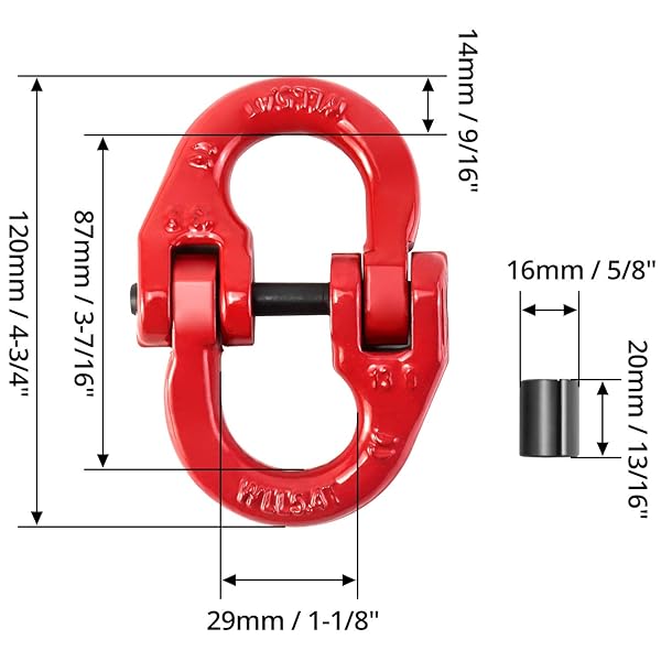 QWORK QWORK G80 Alloy Steel Hammerlock Coupling Link 1/2 Inch Red Painted 12000 lbs Working Load Limit 2 Pack - View 6 of 7