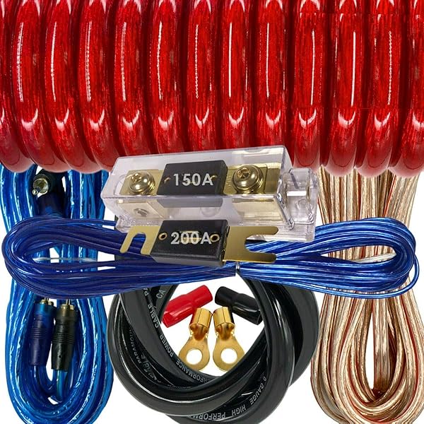 Audiobank Audiobank Complete 0 Gauge Car Amplifier Installation Power Wiring Kit 6500 Watts with 17 Feet Power Cable and 150A Fuse Red