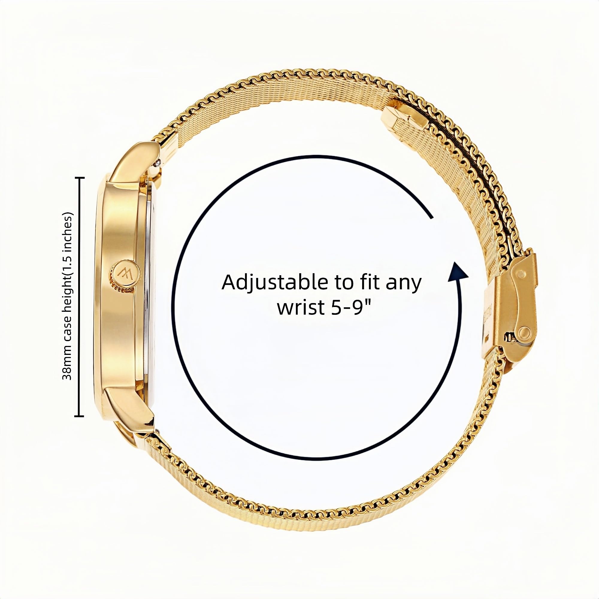 Wristology Maxi Numbers Gold Watch with Metal Mesh Band Easy to Read Large Analog Nurse Watch for Women Men Nurses Teachers OC070N - View 2 of 9