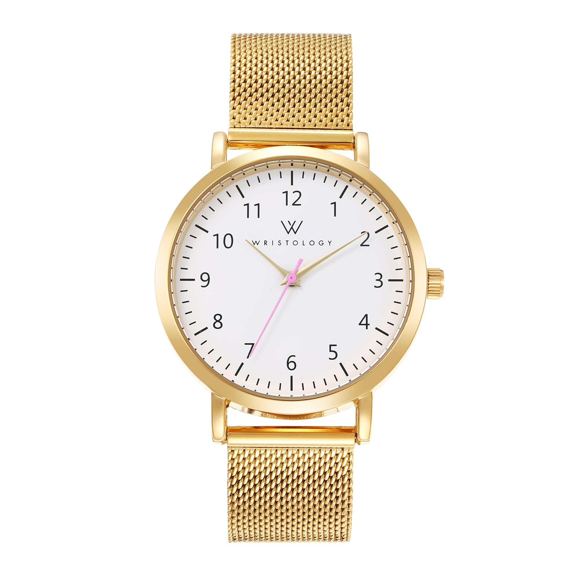 Wristology Maxi Numbers Gold Watch with Metal Mesh Band Easy to Read Large Analog Nurse Watch for Women Men Nurses Teachers OC070N