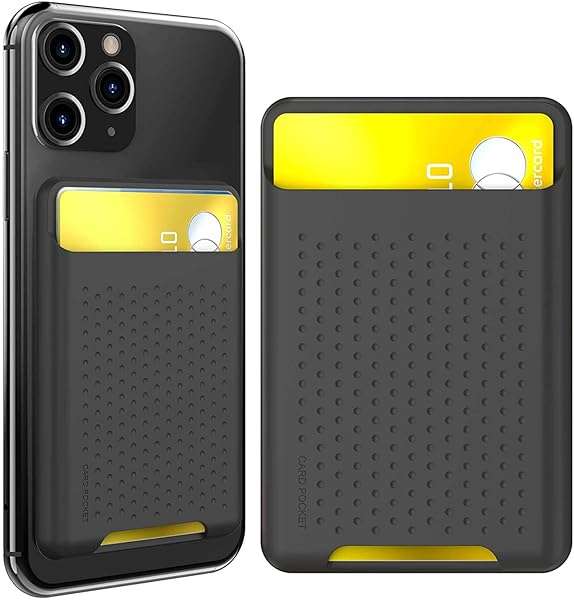 AHASTYLE AHASTYLE Slim Phone Wallet - Strong Adhesive Card Holder for iPhone & Android - Black Silicone Pouch