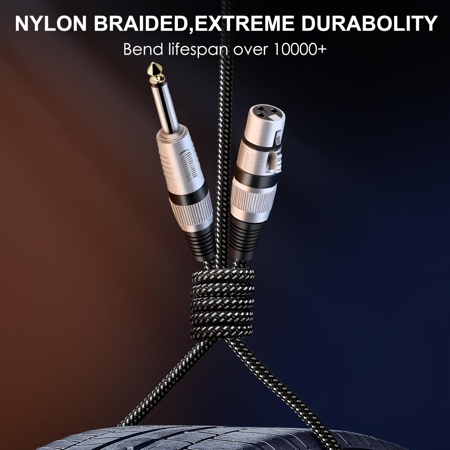 KINXIYU KINXIYU XLR Female to 1/4 Inch TS Cables - 3FT Nylon Braided Mic Cord for Dynamic Microphones (2 Pack) - View 2 of 7