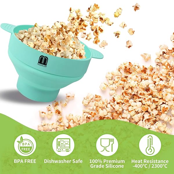 M MUGOOLER MMUGOOLER Original Microwave Popcorn Popper Silicone Bowl Collapsible BPA Free Dishwasher Safe Quick Easy Blue - View 2 of 6