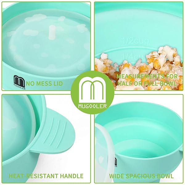 M MUGOOLER MMUGOOLER Original Microwave Popcorn Popper Silicone Bowl Collapsible BPA Free Dishwasher Safe Quick Easy Blue - View 4 of 6