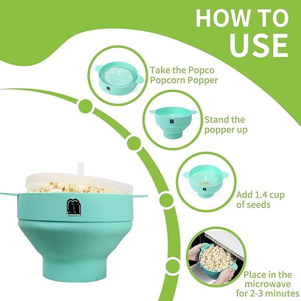 M MUGOOLER MMUGOOLER Original Microwave Popcorn Popper Silicone Bowl Collapsible BPA Free Dishwasher Safe Quick Easy Blue - View 5 of 6
