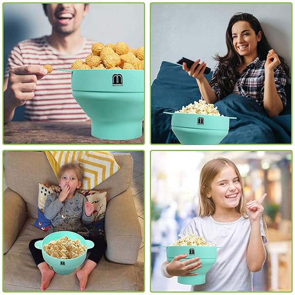 M MUGOOLER MMUGOOLER Original Microwave Popcorn Popper Silicone Bowl Collapsible BPA Free Dishwasher Safe Quick Easy Blue - View 6 of 6
