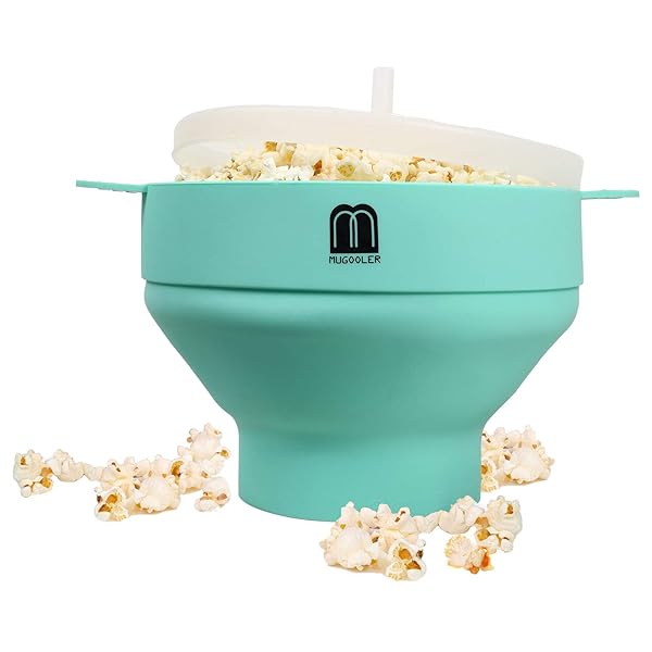 M MUGOOLER MMUGOOLER Original Microwave Popcorn Popper Silicone Bowl Collapsible BPA Free Dishwasher Safe Quick Easy Blue