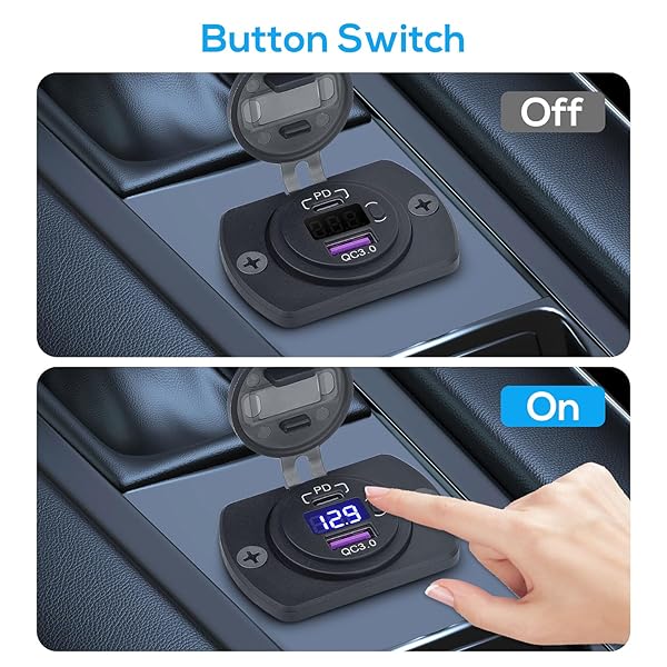 Linkstyle Linkstyle 12V USB Outlet with 30W PD USB-C and Quick Charge 3.0 for Boat Moto RV with Button and LED Voltmeter - View 3 of 7