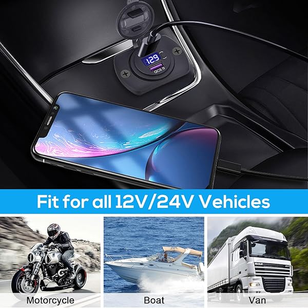 Linkstyle Linkstyle 12V USB Outlet with 30W PD USB-C and Quick Charge 3.0 for Boat Moto RV with Button and LED Voltmeter - View 7 of 7