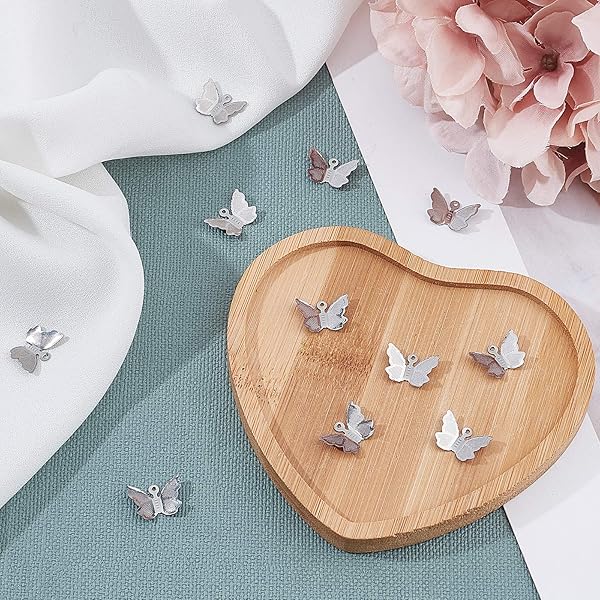 UNICRAFTALE UNICRAFTALE 100pcs Butterfly Pattern Charms Stainless Steel Pendants for Jewelry Making and DIY Crafting - View 3 of 8