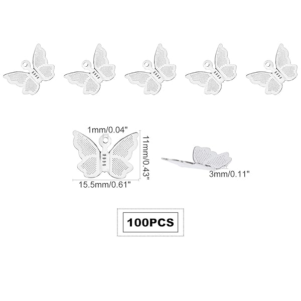 UNICRAFTALE UNICRAFTALE 100pcs Butterfly Pattern Charms Stainless Steel Pendants for Jewelry Making and DIY Crafting - View 4 of 8