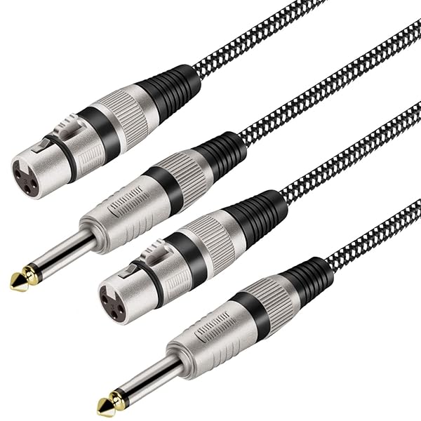 KINXIYU XLR Female to 1/4 Inch TS Cables 6FT 2Pack Nylong Braided Unbalanced Mic Cord for Dynamic Microphone Pure Copper Conductors