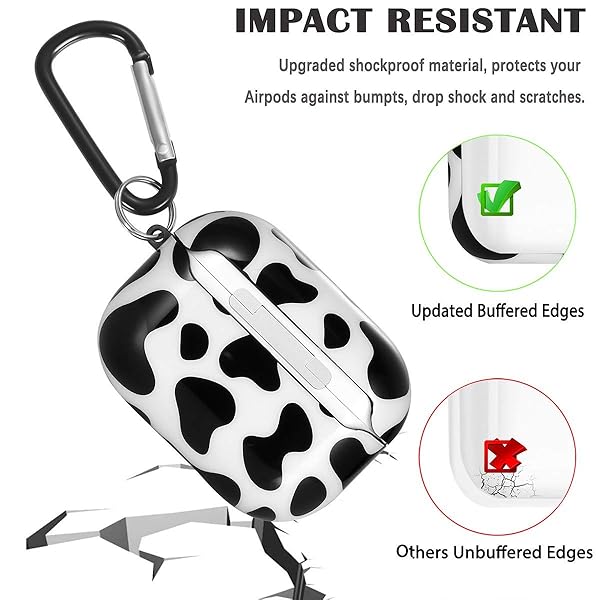 Olytop Olytop Cute Cow Case for Airpods Pro 1st 2nd Generation Protective Cover with Keychain Black Cow Design for Women and Girls - View 3 of 7