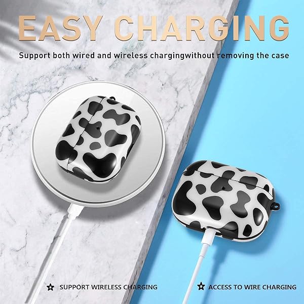 Olytop Olytop Cute Cow Case for Airpods Pro 1st 2nd Generation Protective Cover with Keychain Black Cow Design for Women and Girls - View 6 of 7
