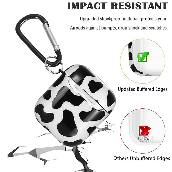 Olytop Olytop Cute Cow Case Cover for Airpods 1st 2nd Generation Protective Hard Skin with Keychain for Women and Girls Black Color - View 2 of 8