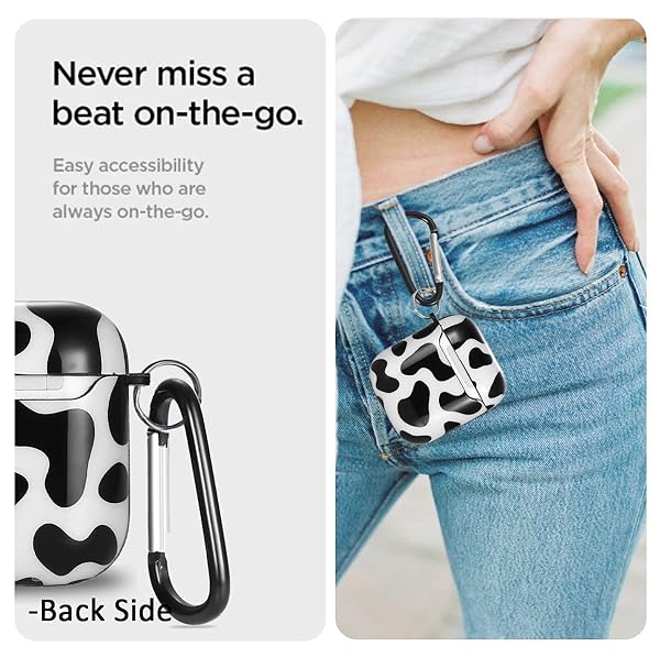 Olytop Olytop Cute Cow Case Cover for Airpods 1st 2nd Generation Protective Hard Skin with Keychain for Women and Girls Black Color - View 5 of 8
