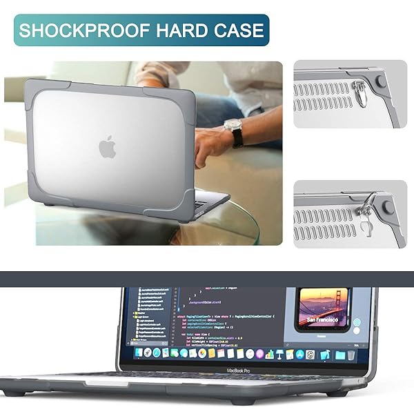 Batianda Batianda MacBook Air 13 Inch Case 2020 2019 2018 A2337 M1 A2179 A1932 Heavy Duty Shockproof Hard Shell with Kickstand and Keyboard Cover Grey - View 7 of 9