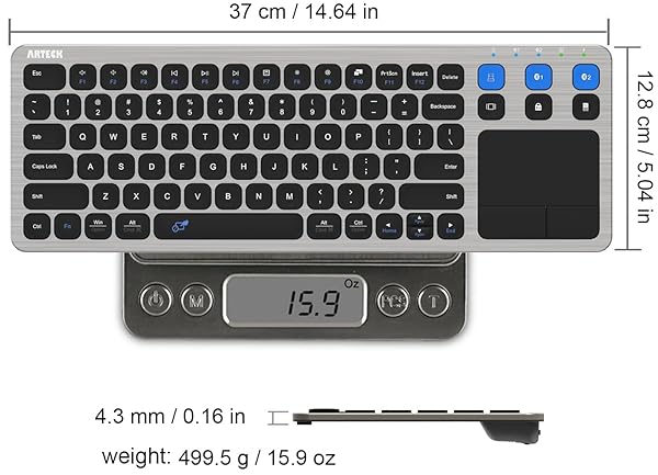 Arteck Arteck Universal Wireless Bluetooth Touch Keyboard Multi-Device with Touchpad for Smart TV TV Box Mac and HTPC - View 6 of 8