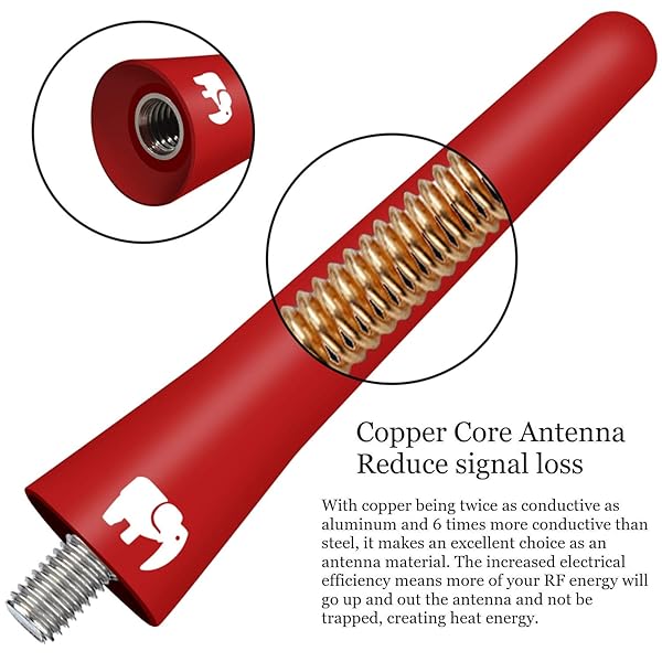 ONE250 ONE250 Short Copper Core Antenna 2.5 inch for Nissan Frontier Titan Rogue Pathfinder Optimized FM AM Reception Red - View 3 of 7